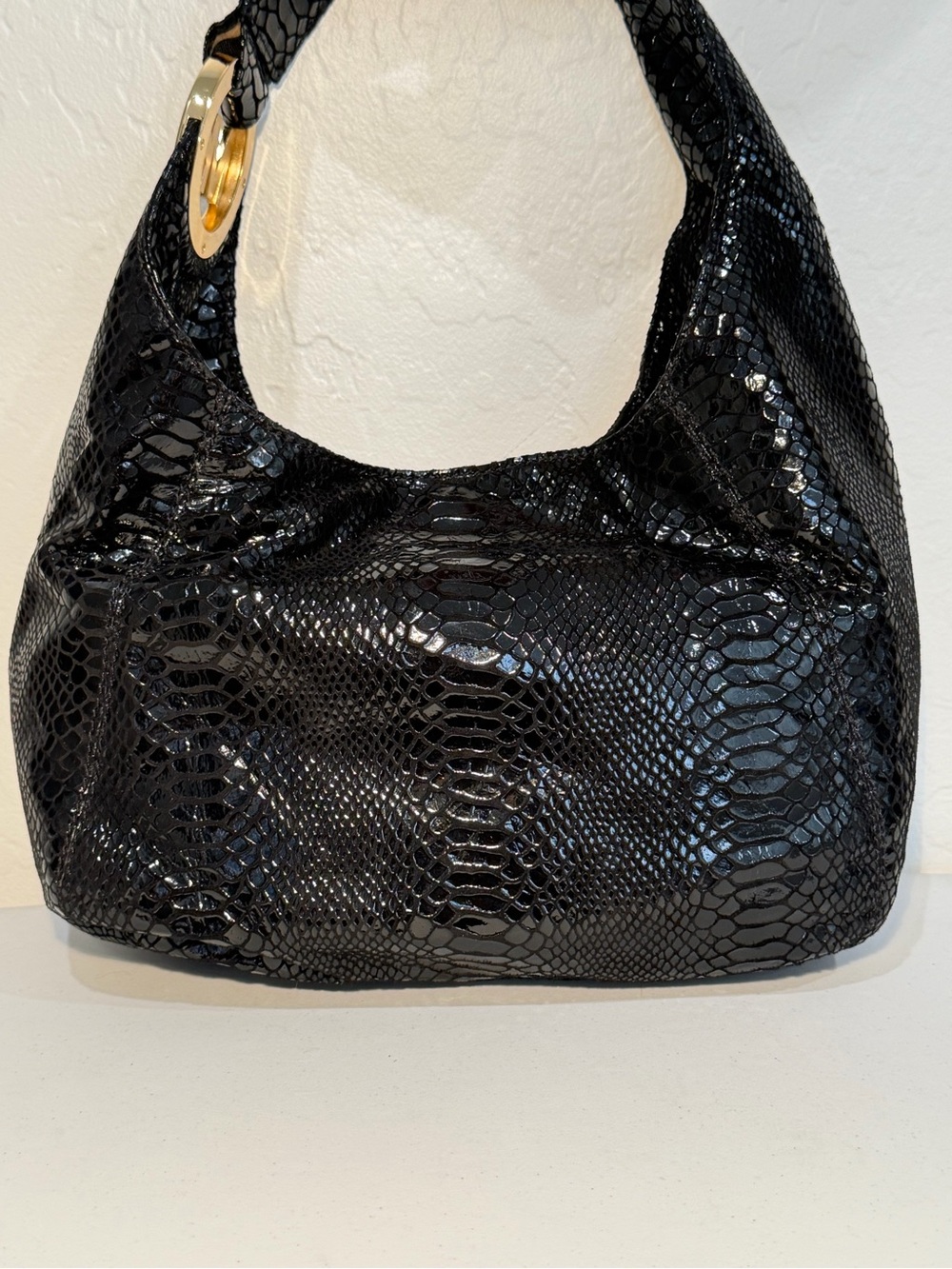 Michael Kors Fulton Black Python-Embossed Slouchy Hobo Bag